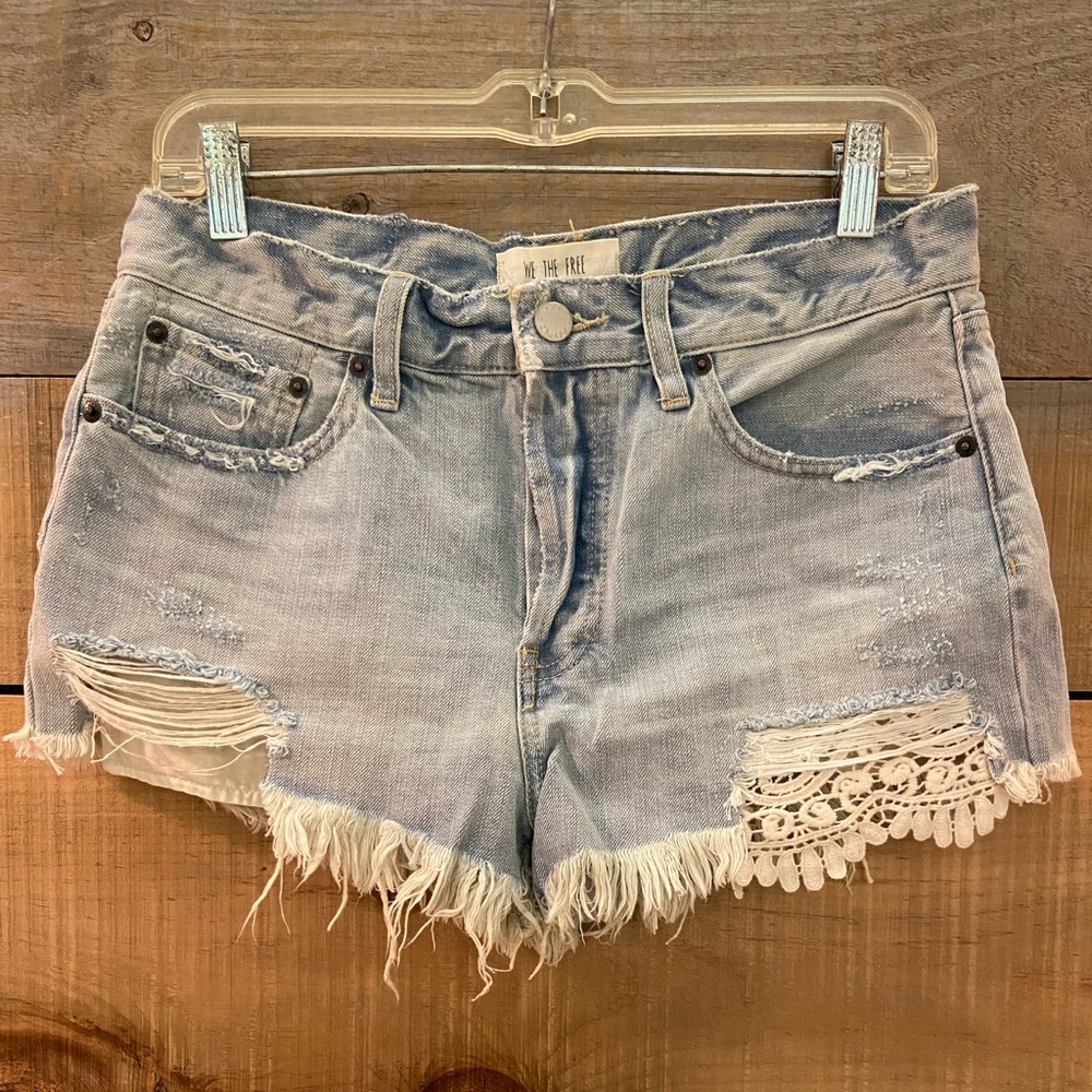 Free People Daisy Chain Lace Denim Shorts